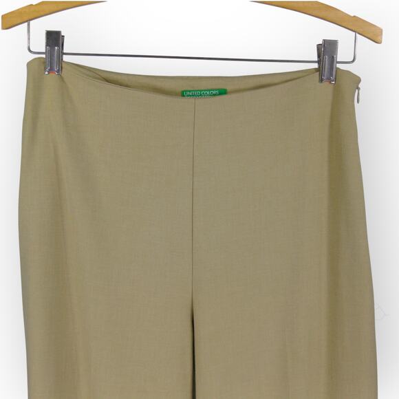 Sz 6 ~ 42 TALL Benetton Tan Pant Trouser SideZip 32"Inseam WideLeg Camel - Picture 7 of 14
